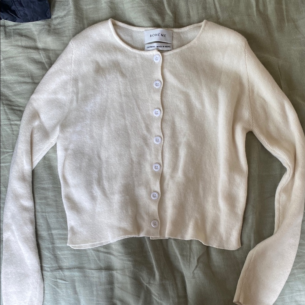 BOHEME Goods Cream Button-Up Cashmere Women's Sweater